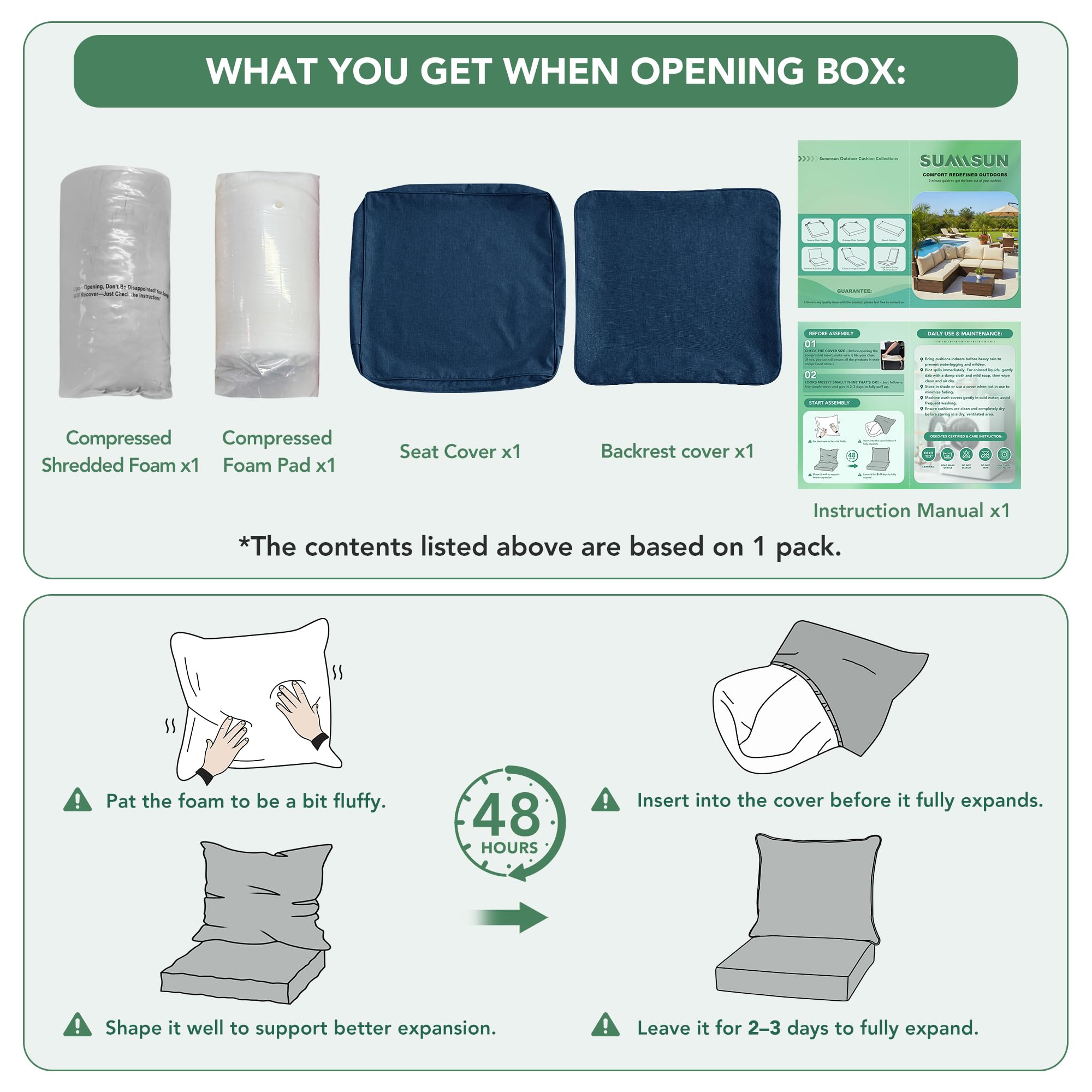 Summsun outdoor chair cushion showing ties and non-slip bottom