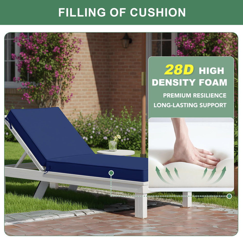 Summsun Outdoor Chaise Lounge Cushion Navy in a garden setting