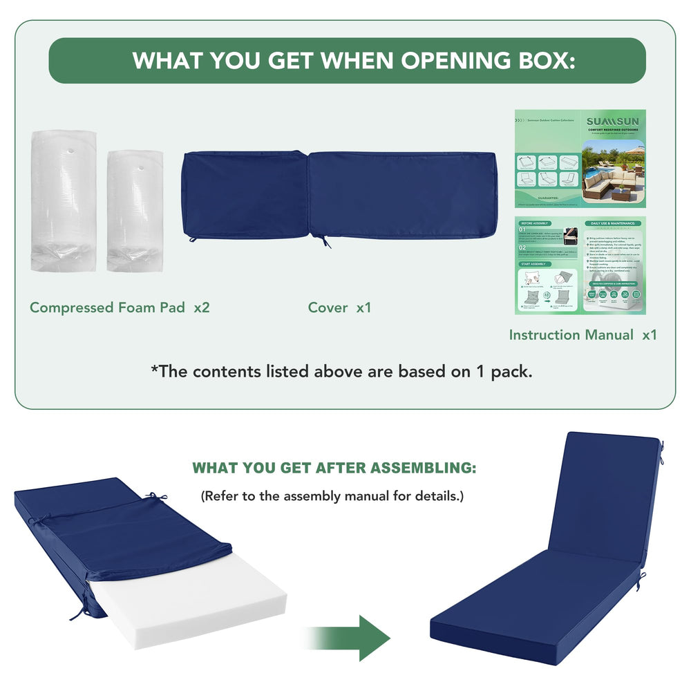 Summsun Outdoor Chaise Lounge Cushion Navy in a poolside setting