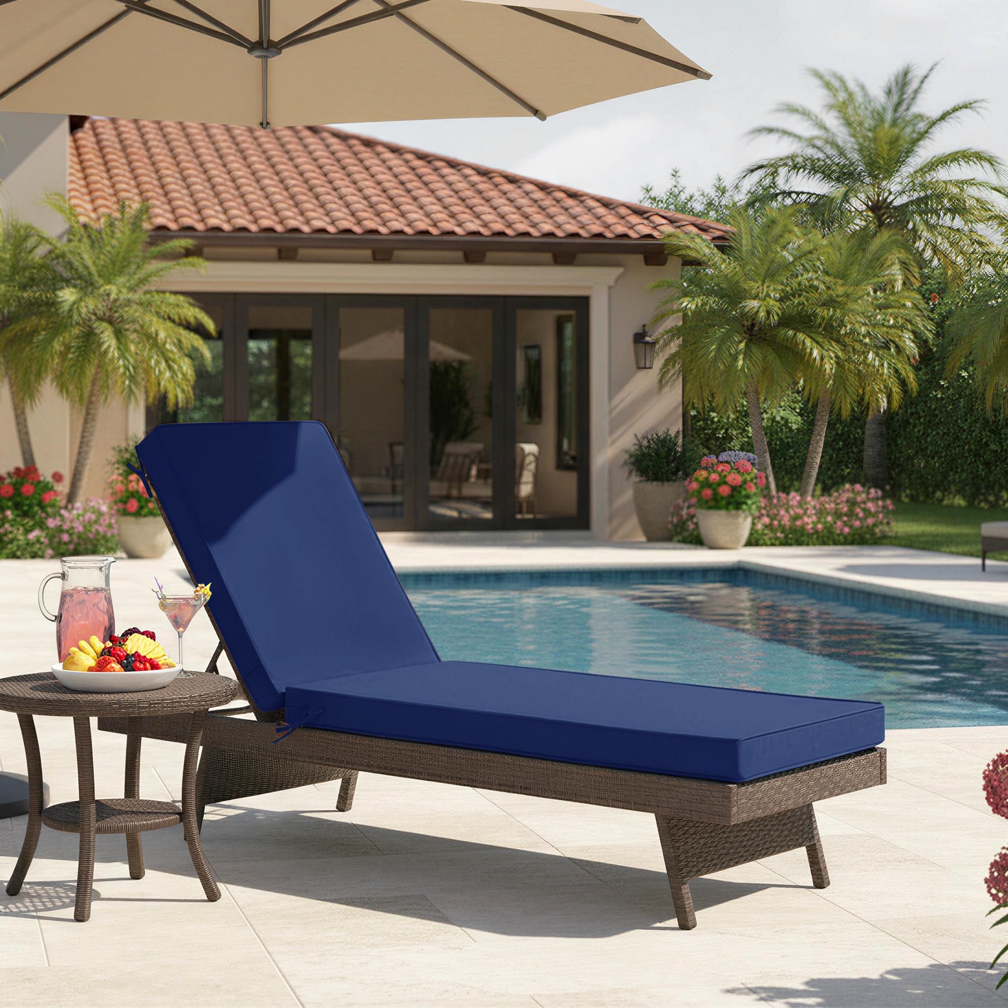 Summsun Outdoor Chaise Lounge Cushion Navy side view