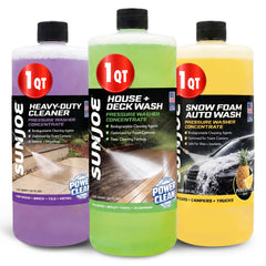 Sun Joe 3-Pack Pressure Washer Concentrate bottles with labels