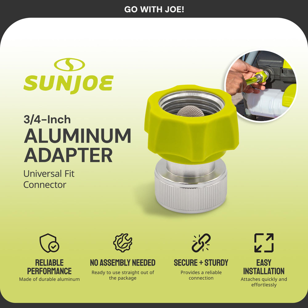 Sun Joe aluminum garden hose adaptor side view
