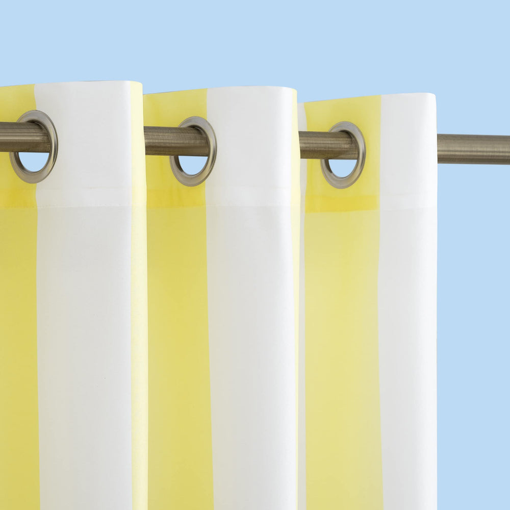 Sun Zero Valencia Cabana Stripe Outdoor Curtain Panel front view, yellow