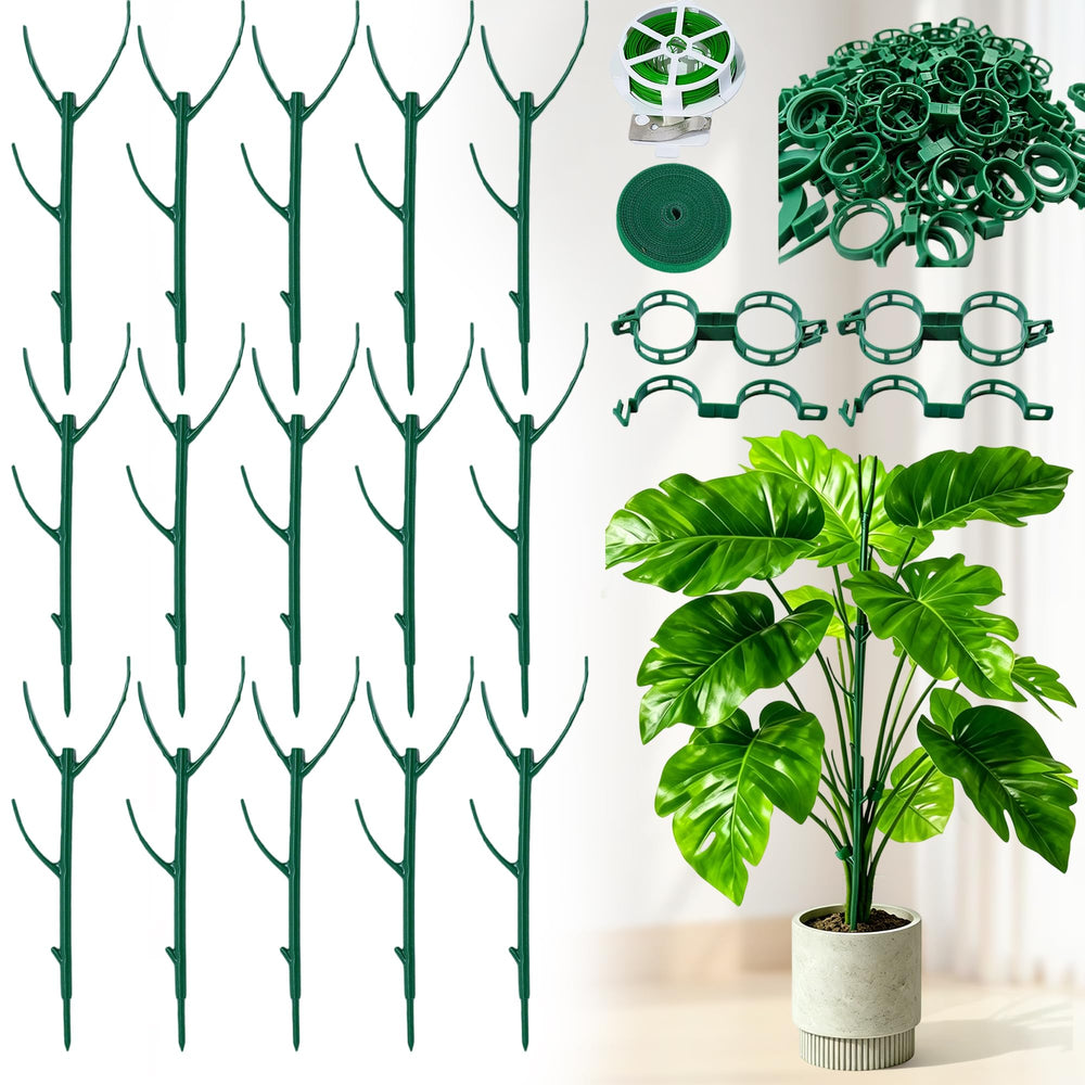 sunanday 15 Pack Stackable Monstera Plant Support kit with dark green stakes