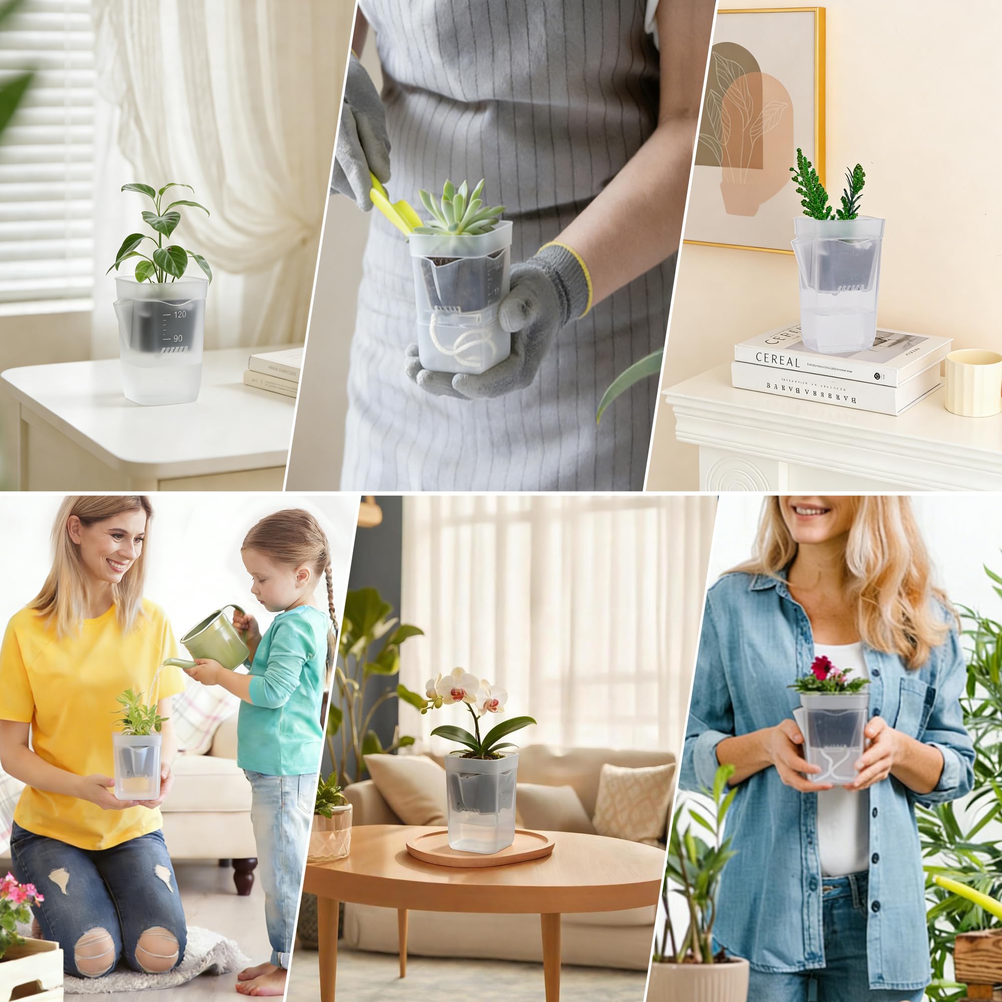 sunanday self watering pots in indoor garden setting