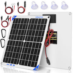 SUNAPEX 12V 20W Solar Trickle Charger front view, white