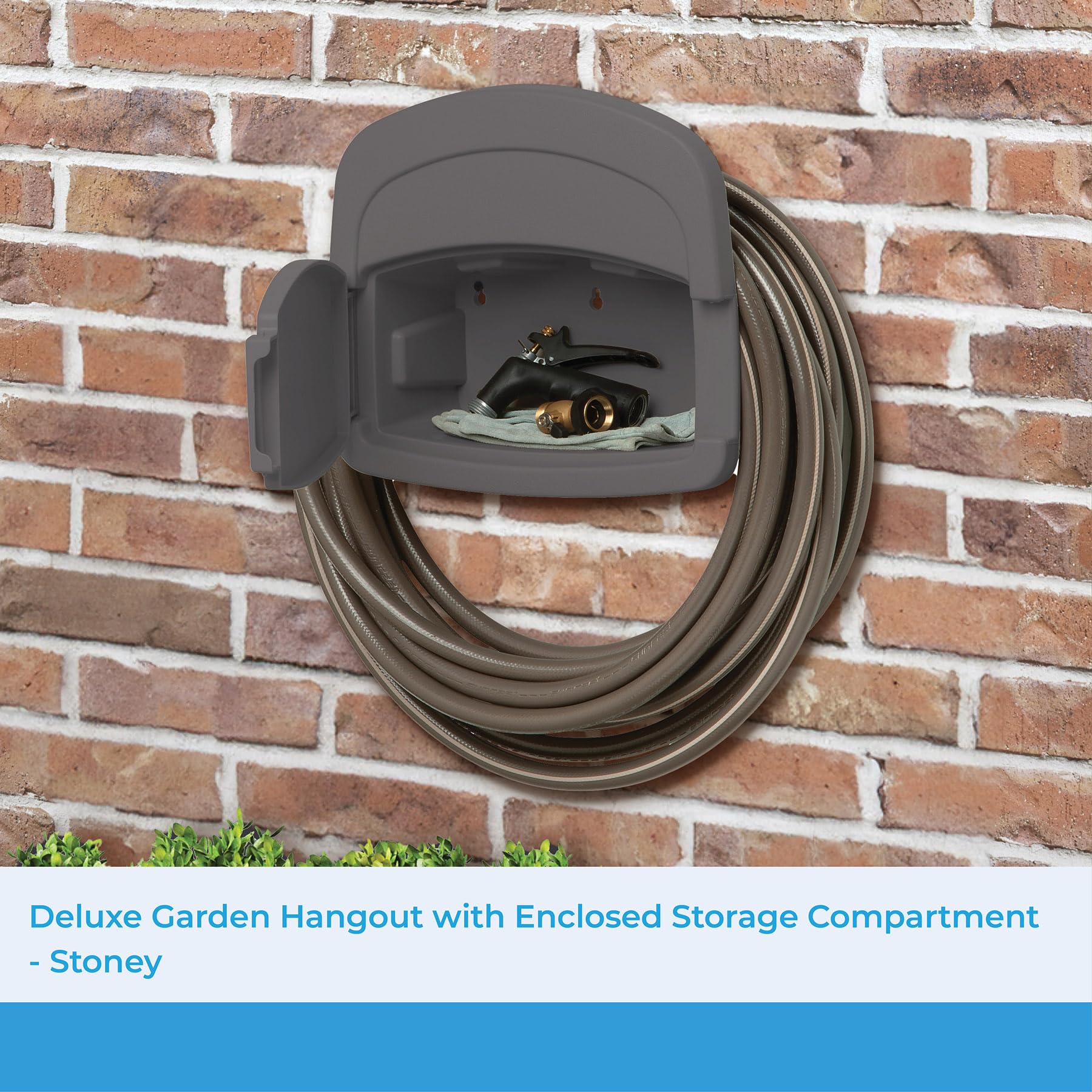 Suncast Hose Hanger storage compartment with tools
