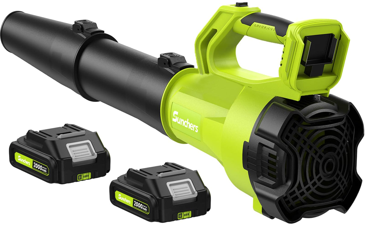 SUNCHERS cordless leaf blower front view with two tubes