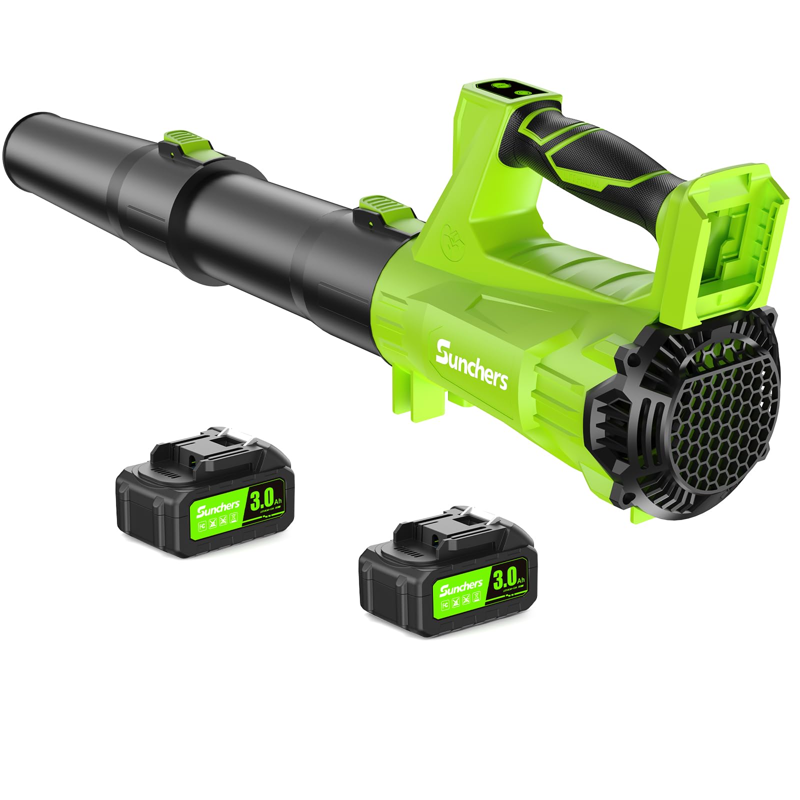sunchers cordless leaf blower green model front view
