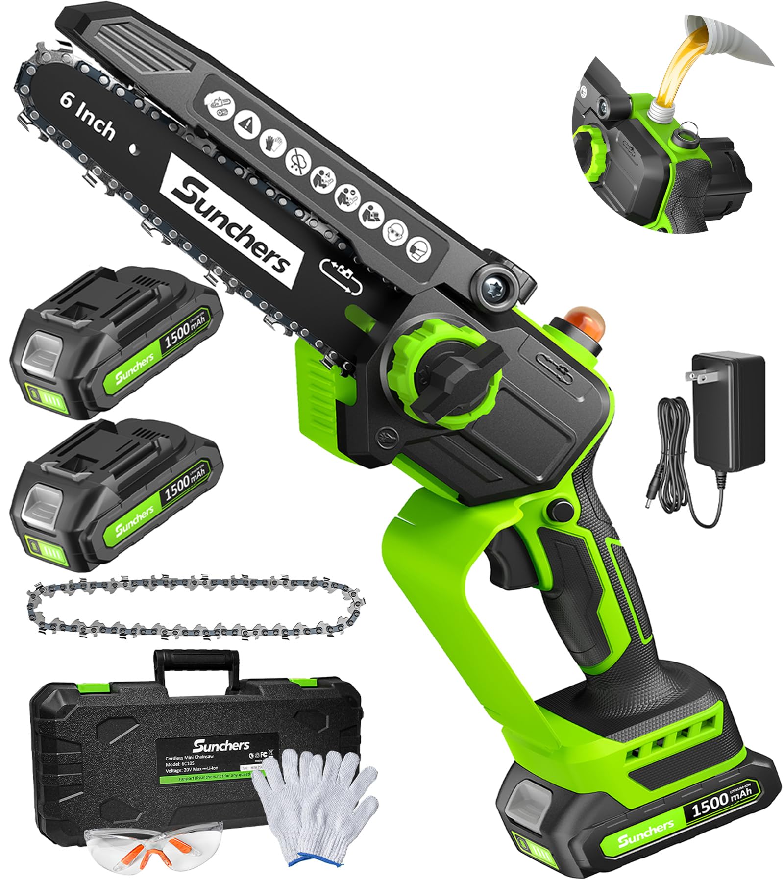 sunchers Mini Chainsaw cordless 6 inch front view