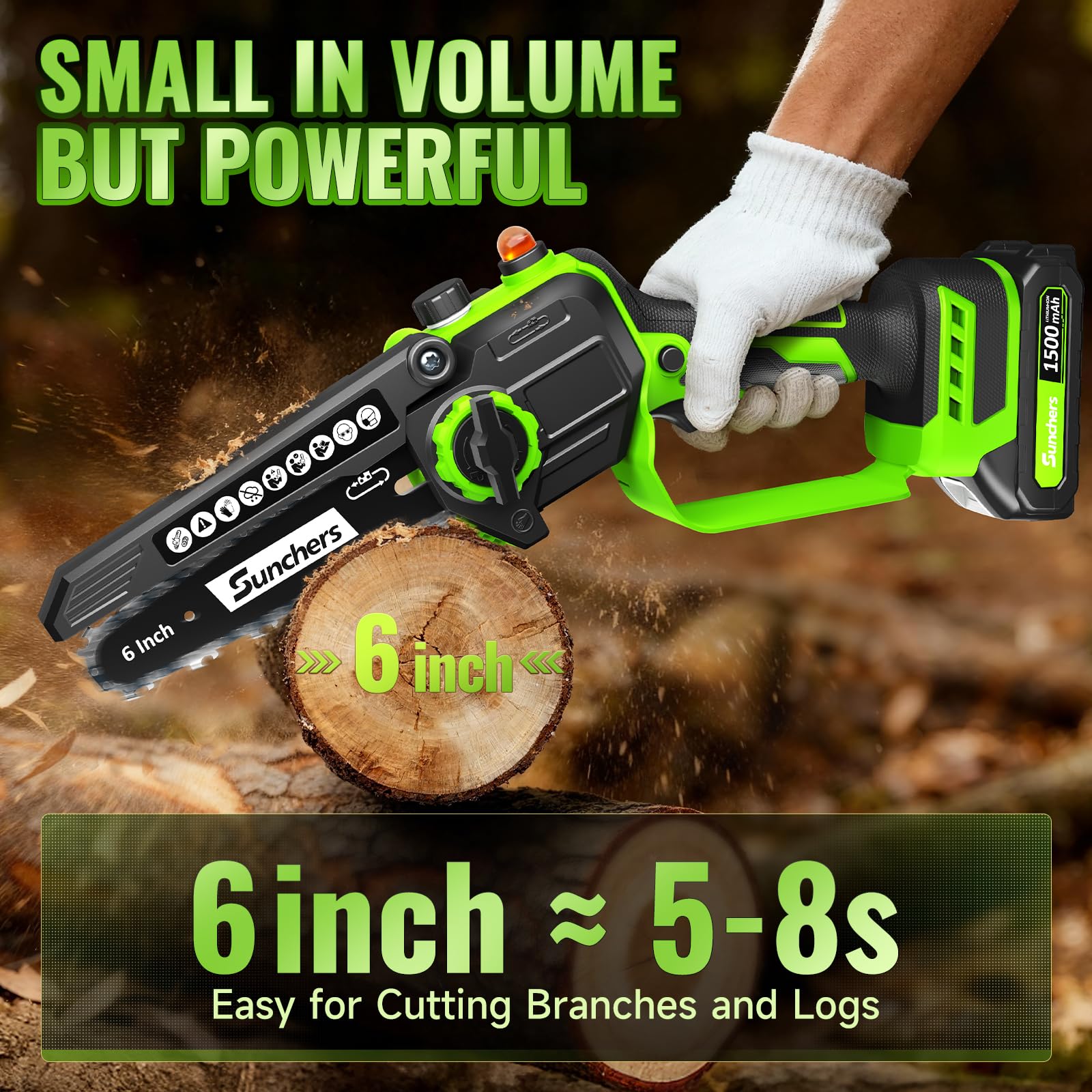 sunchers Mini Chainsaw showing auto-oiling feature