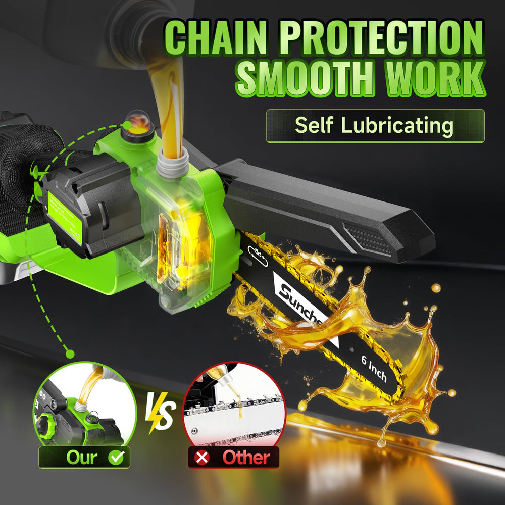 sunchers Mini Chainsaw side view with chain