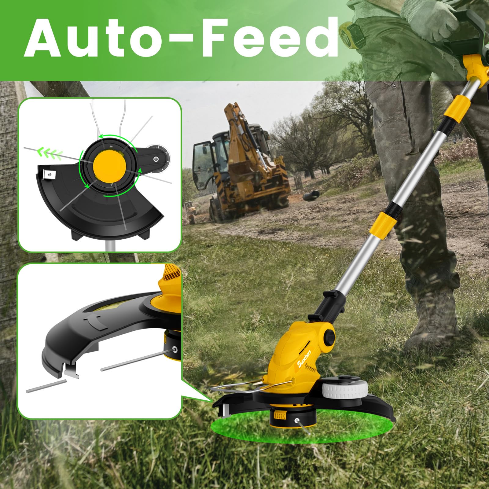 sunchers string trimmer in use on a garden pathway