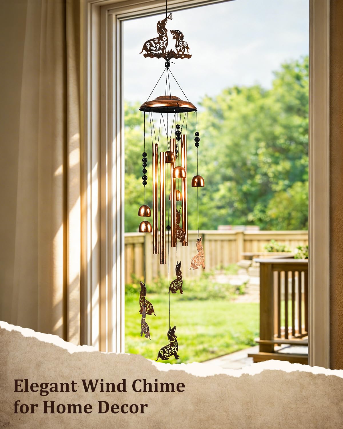 SUNCKET Dachshund Wind Chimes in a garden setting