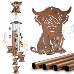 SUNCKET Highland Cow Wind Chime front view with antique bronze finish