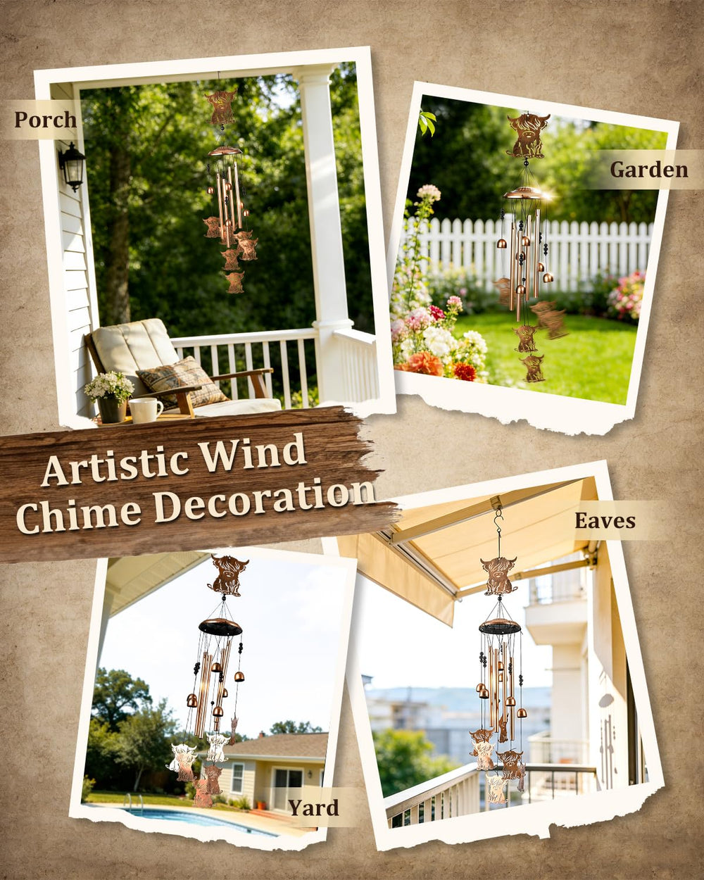 SUNCKET Highland Cow Wind Chime with sturdy hanging hook