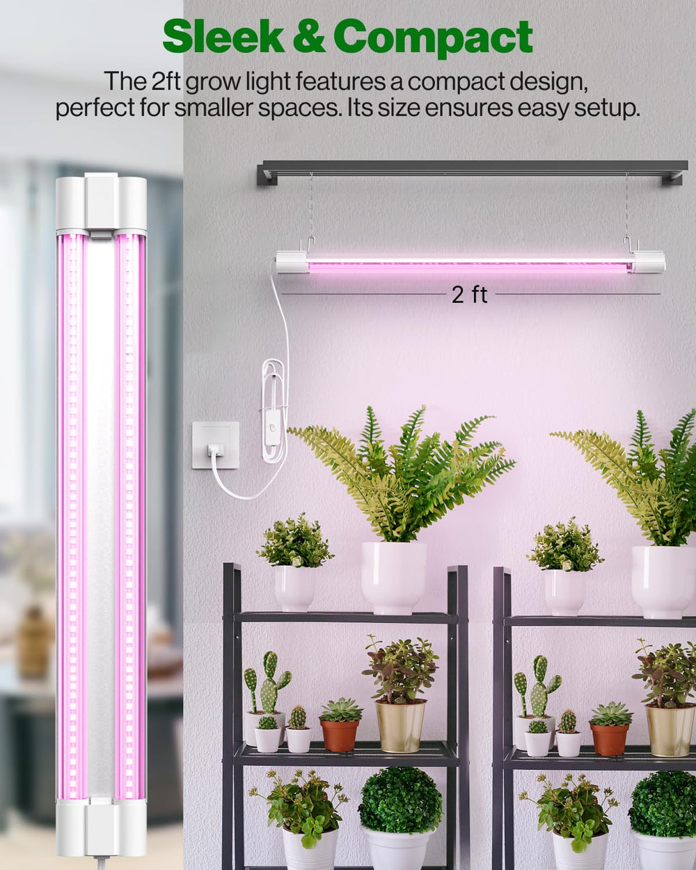 Sunco 2FT LED Grow Light mounted in indoor garden