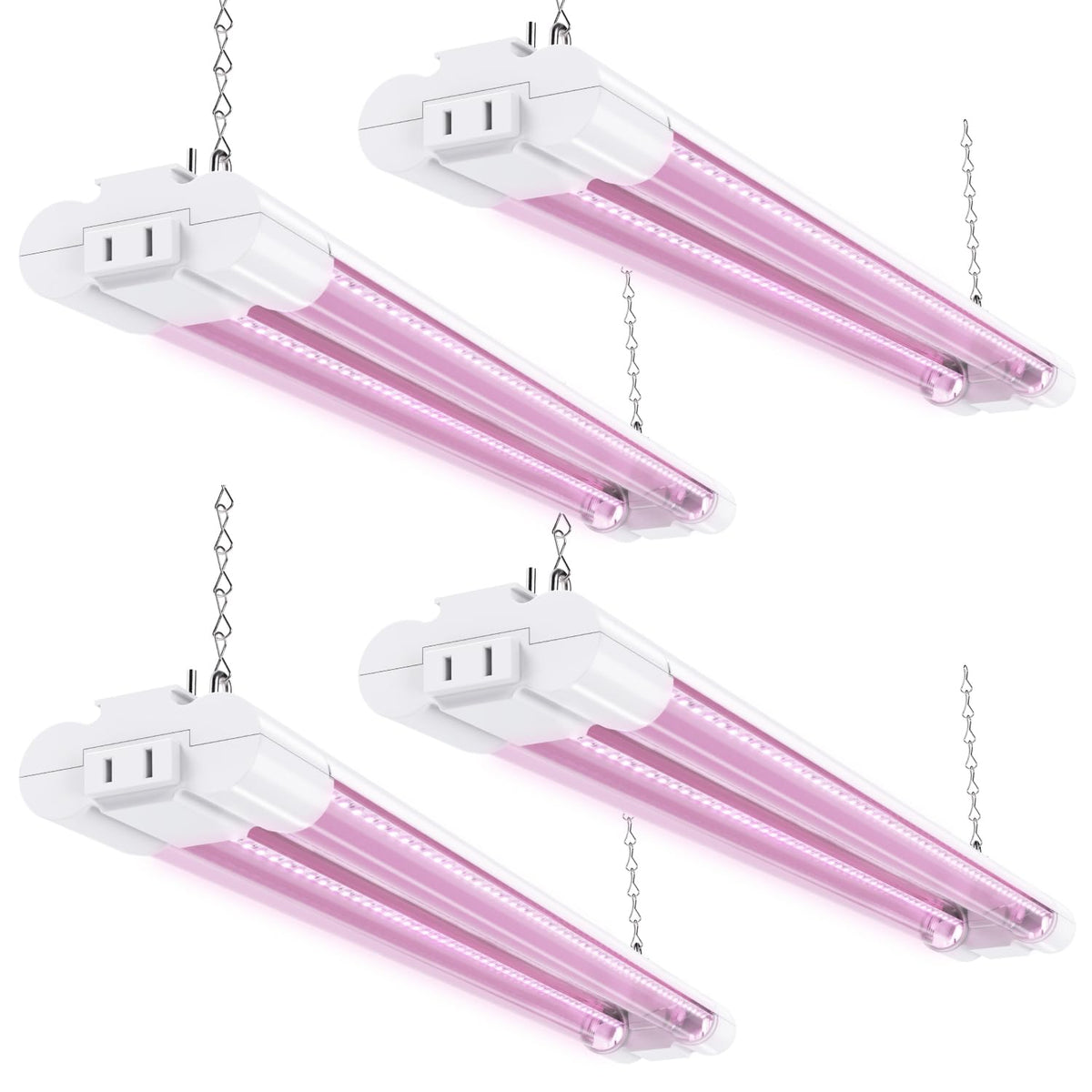 Sunco 4 Pack 2FT LED Grow Light with white housing, front view