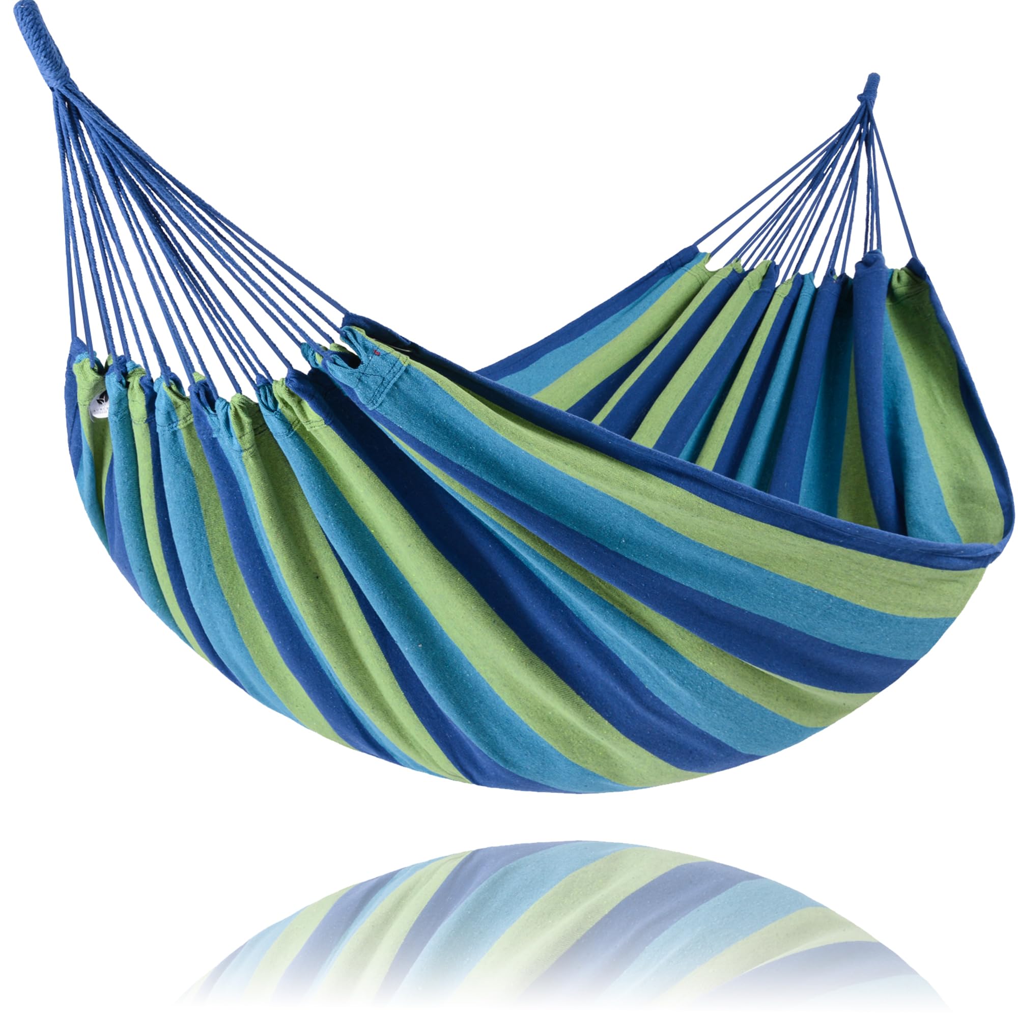 SUNCREAT Double Hammock in blue and green, front view