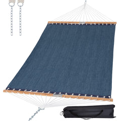 SUNCREAT Double Hammock Navy front view with spreader bars