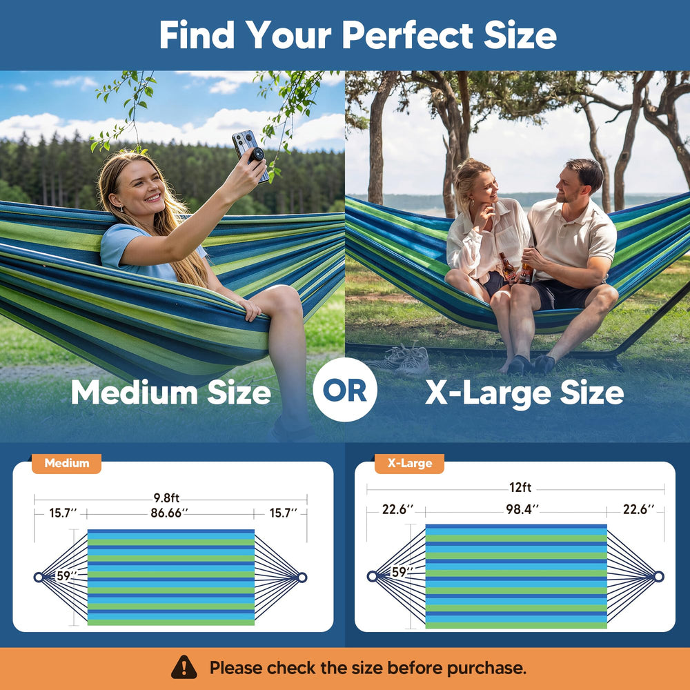 SUNCREAT Double Hammock set up in a backyard