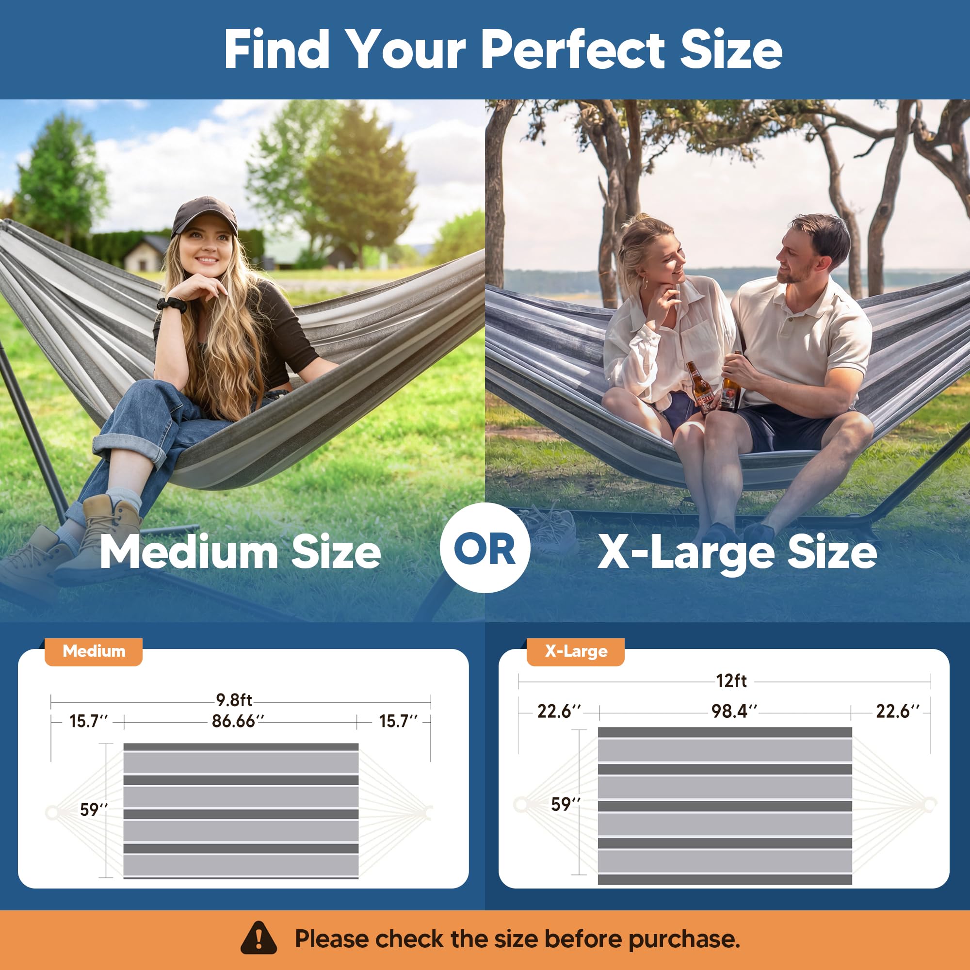 SUNCREAT Double Hammock set up in a backyard garden