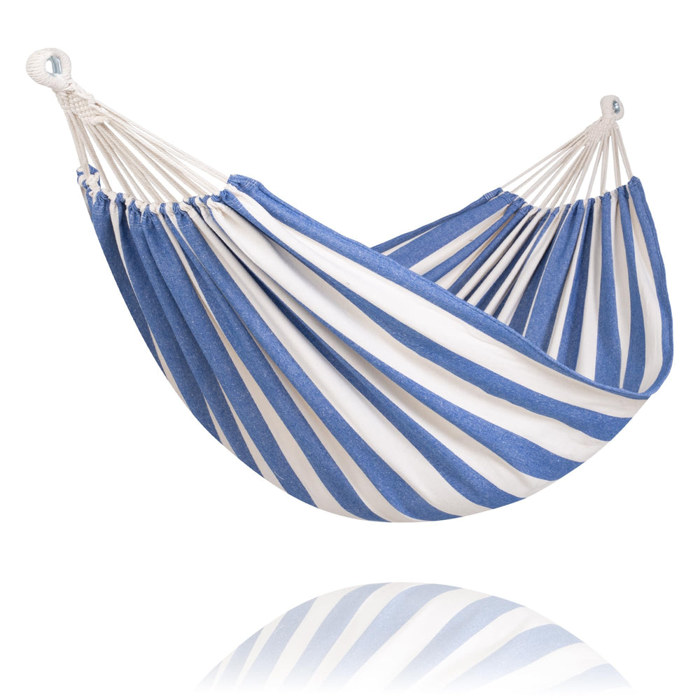 SUNCREAT Fabric Hammock blue and white stripes front view