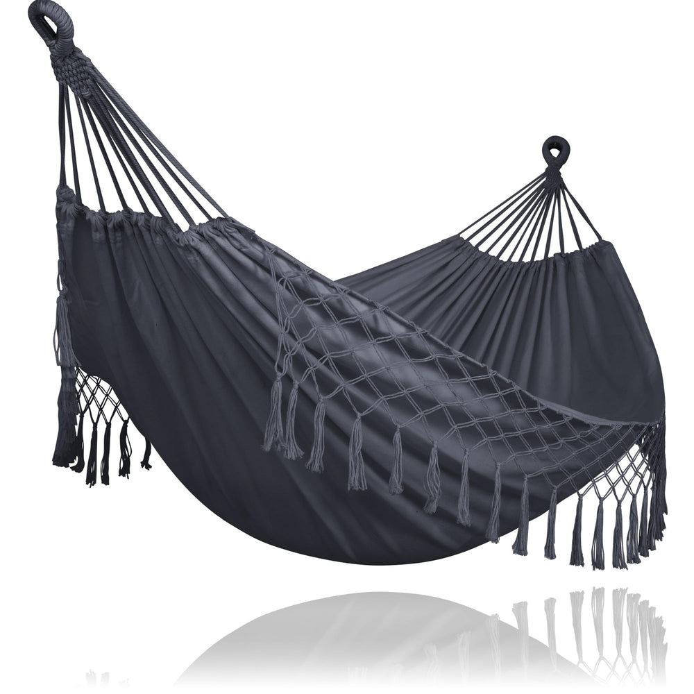 SUNCREAT Heavy Duty Hammock in Dark Gray with Tassels