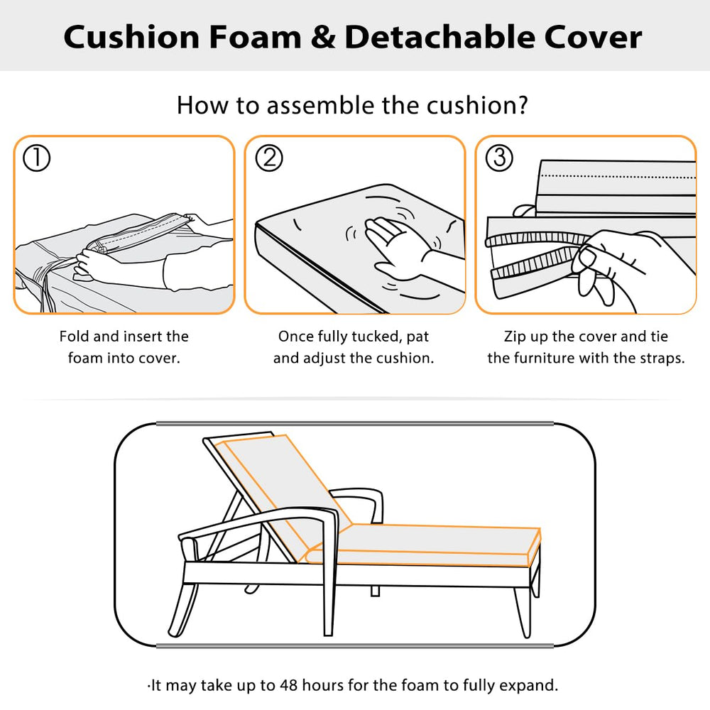 Sundale Outdoor Chaise Lounge Cushion on patio furniture