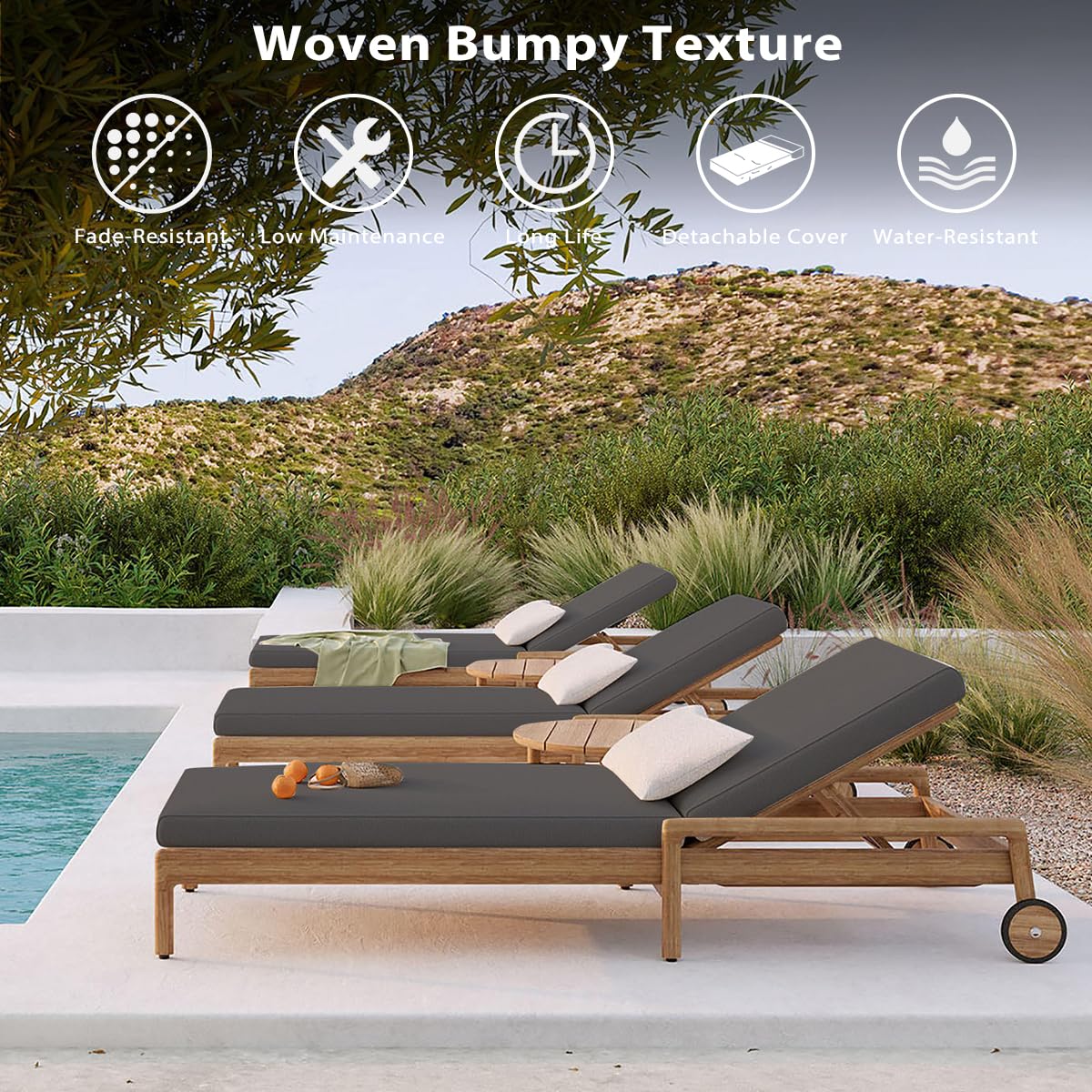 Sundale Outdoor Chaise Lounge Cushion with piped edges
