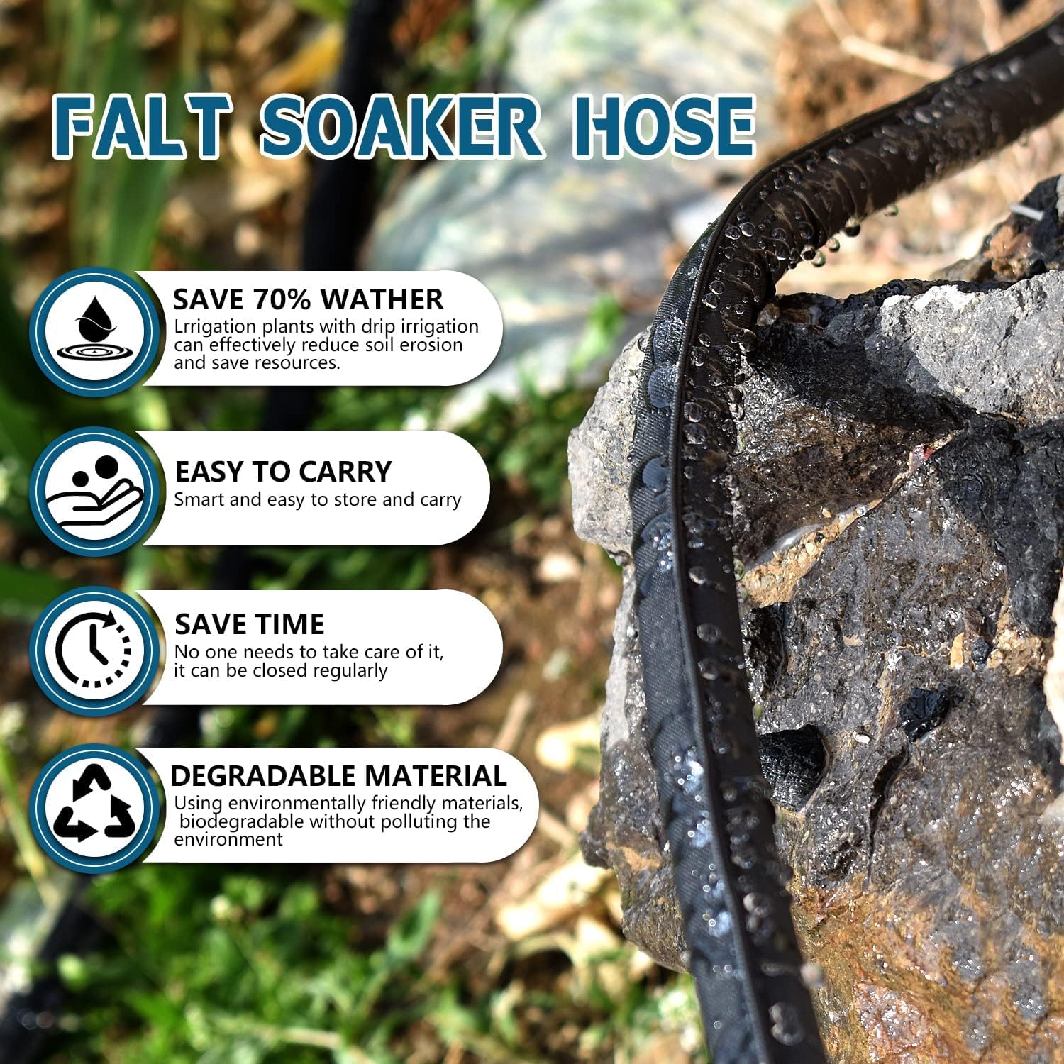Suneed Flat Soaker Hose 50 ft close-up showing durable vinyl material