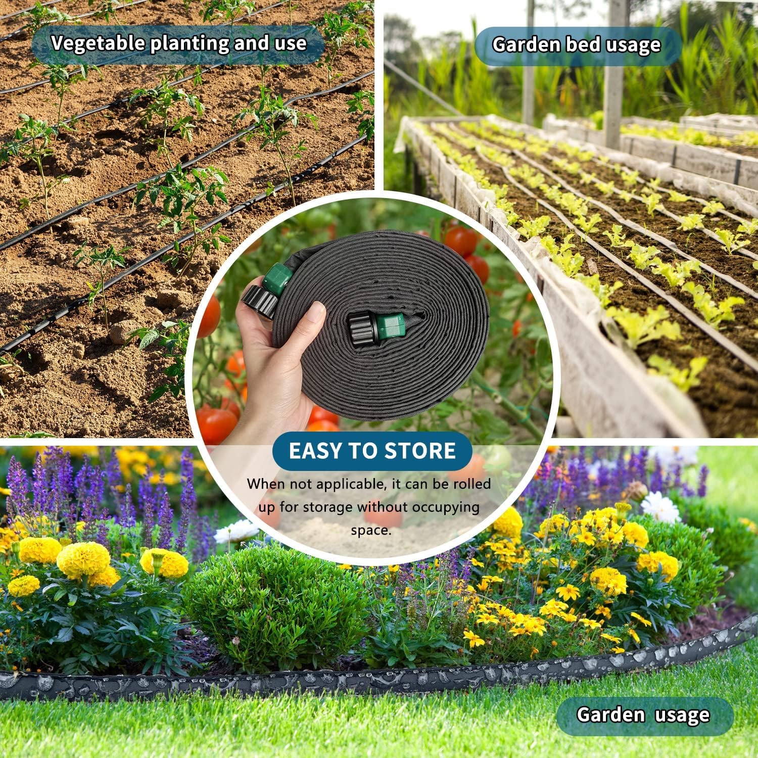 Suneed Flat Soaker Hose in use watering plants