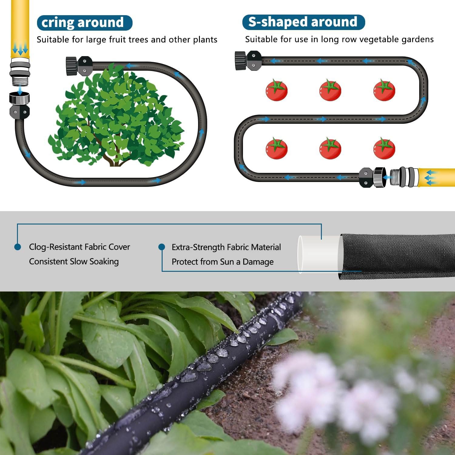 Suneed Flat Soaker Hose installation in a garden bed