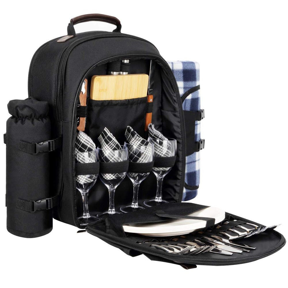 Sunflora picnic backpack for 4 in black with accessories