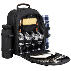Sunflora picnic backpack for 4 in black with accessories