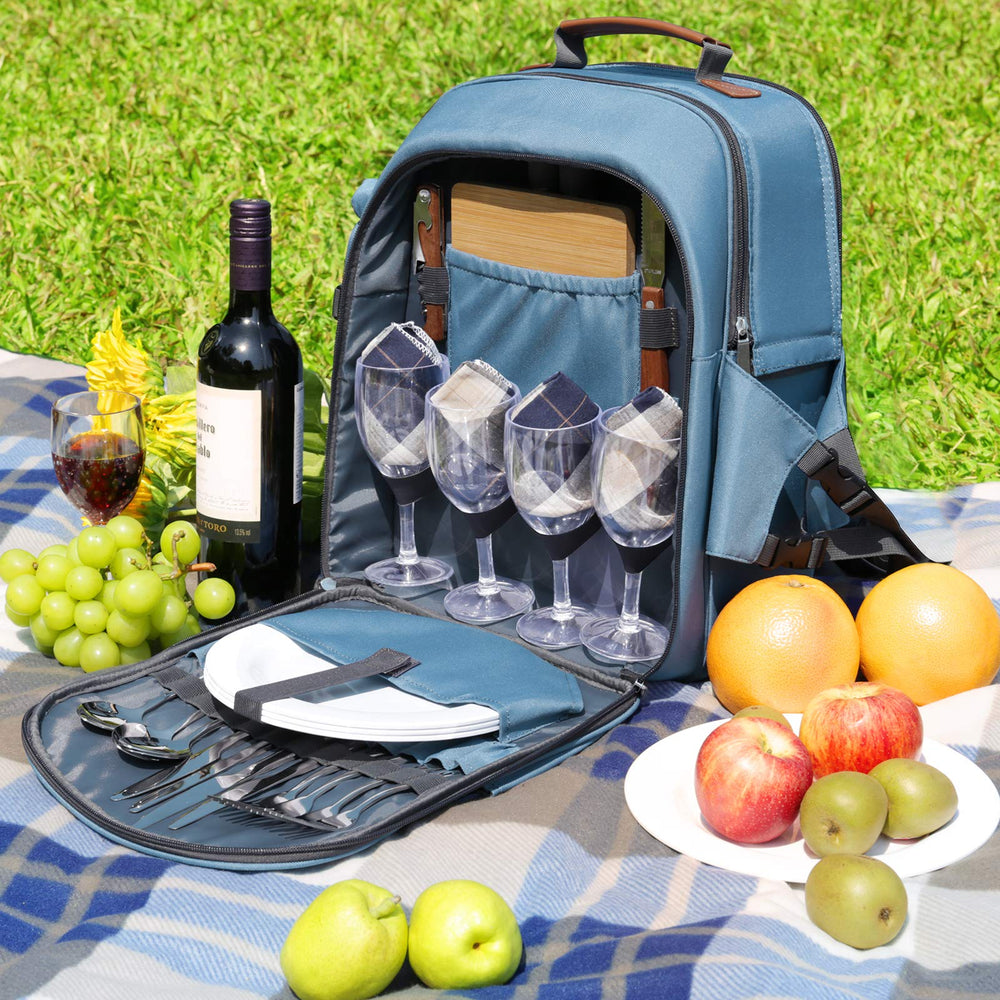 Sunflora Picnic Backpack interior with stainless steel flatware
