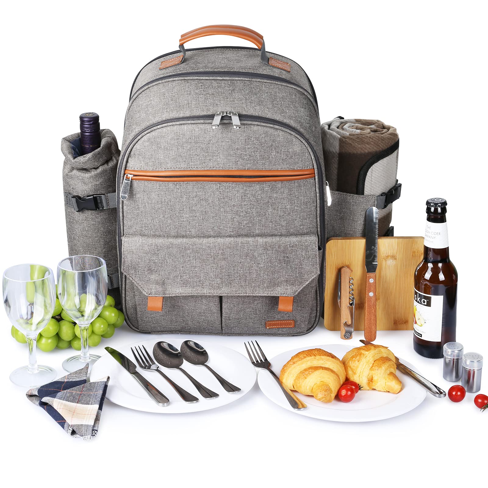 Sunflora Picnic Backpack laid out with picnic blanket spread