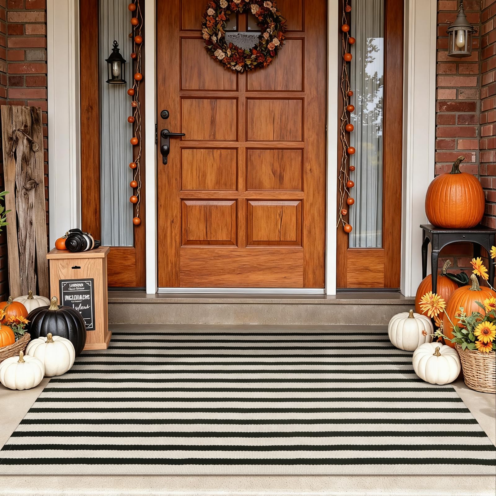 Sungea Fall Front Door Mat 3'x5' black and white striped design