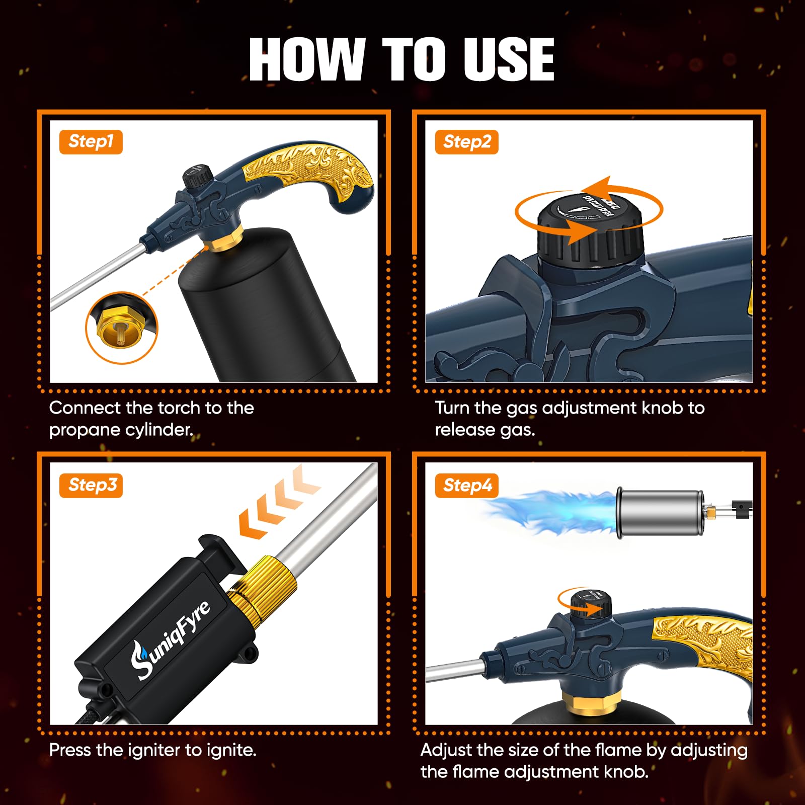 SuniqFyre Propane Torch packaged in premium box
