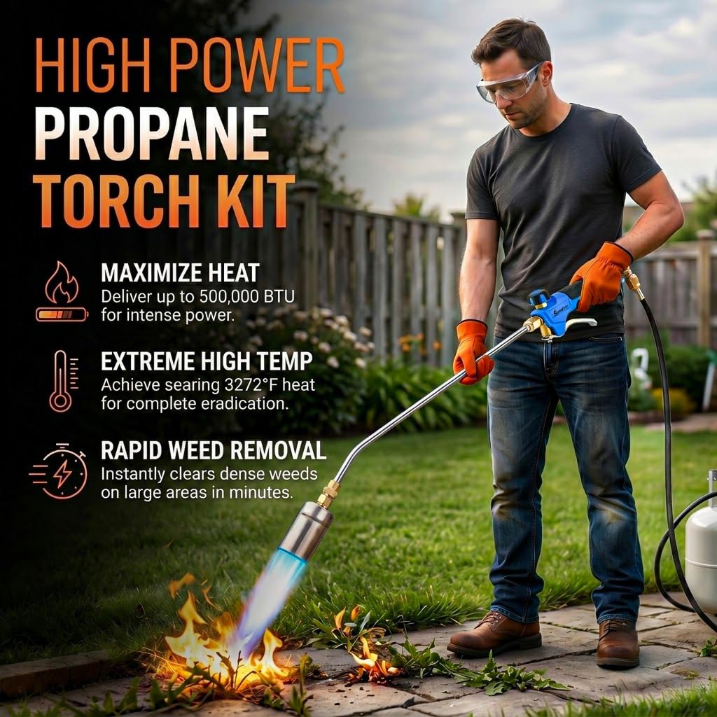 SuniqFyre propane torch with detachable extension rod side view