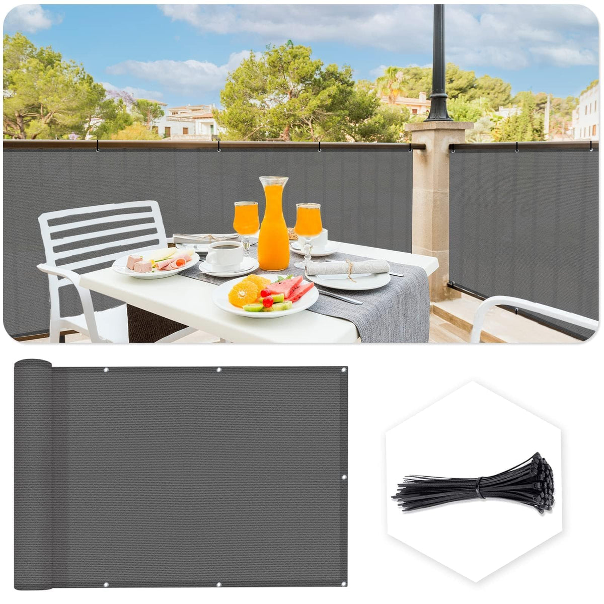 SUNLAX 3'x6' Dark Grey Balcony Privacy Screen front view