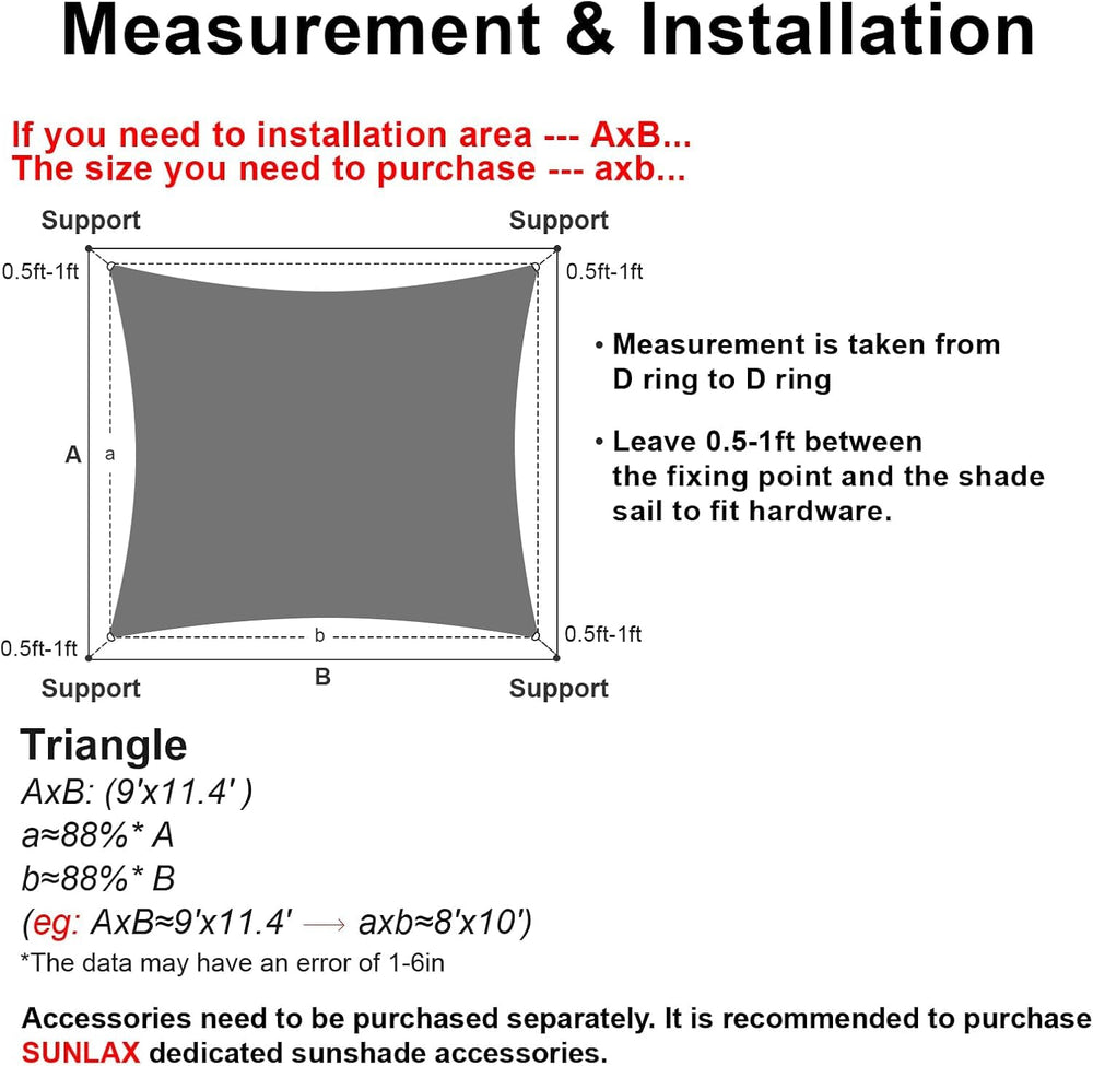 SUNLAX Sun Shade Sail 8' x 10' dark grey installation example