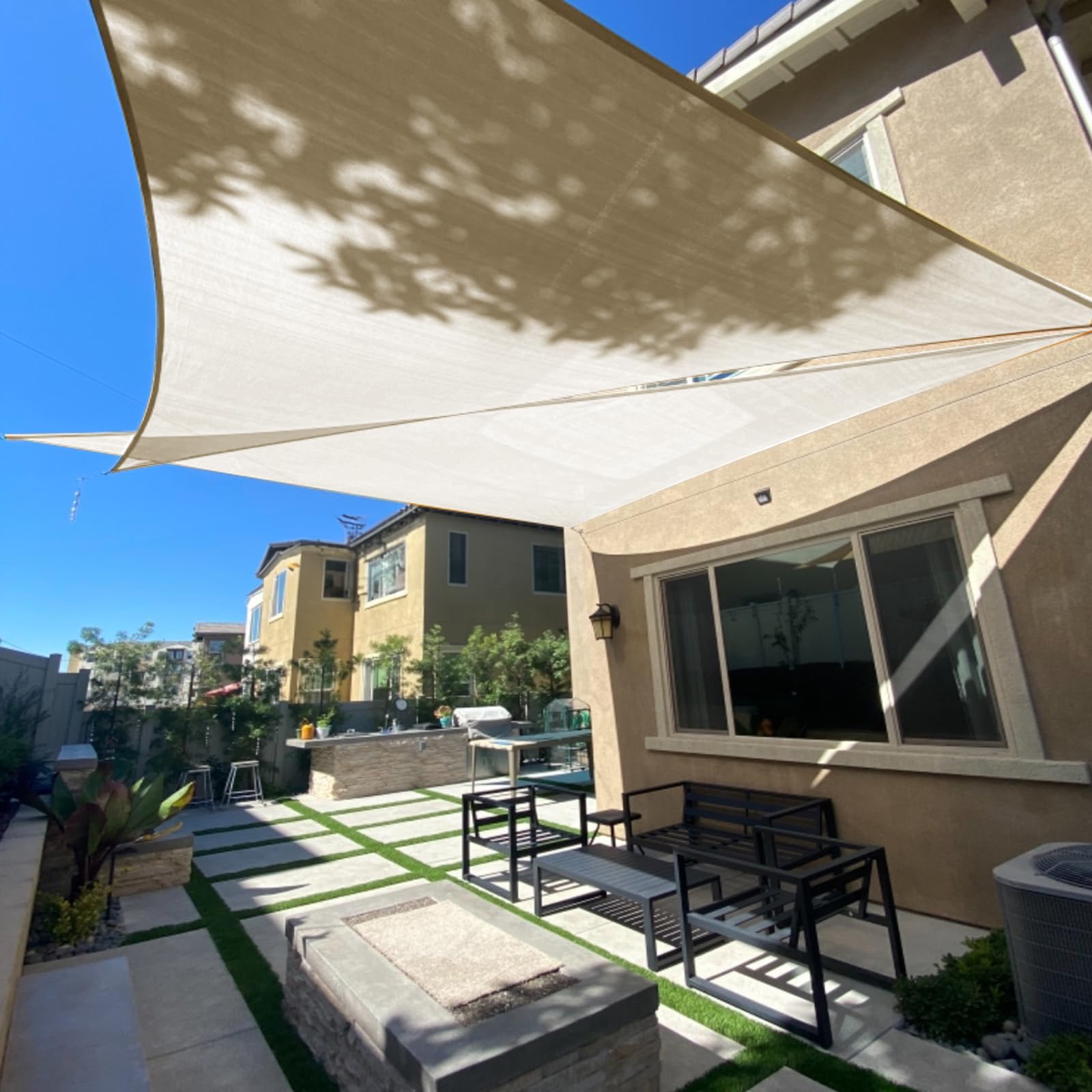 SUNLAX Sun Shade Sail 8' x 8' x 8' beige triangle front view