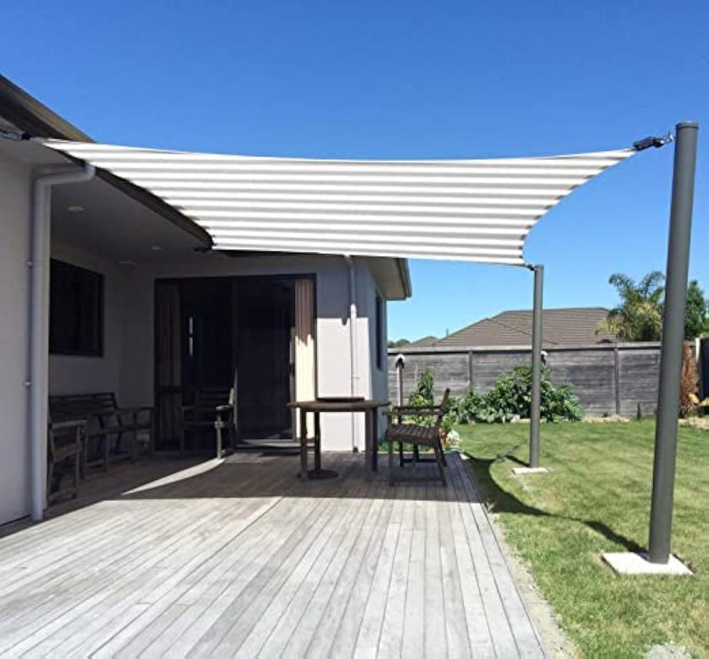 SUNNY GUARD 12' x 12' shade sail front view, grey-white