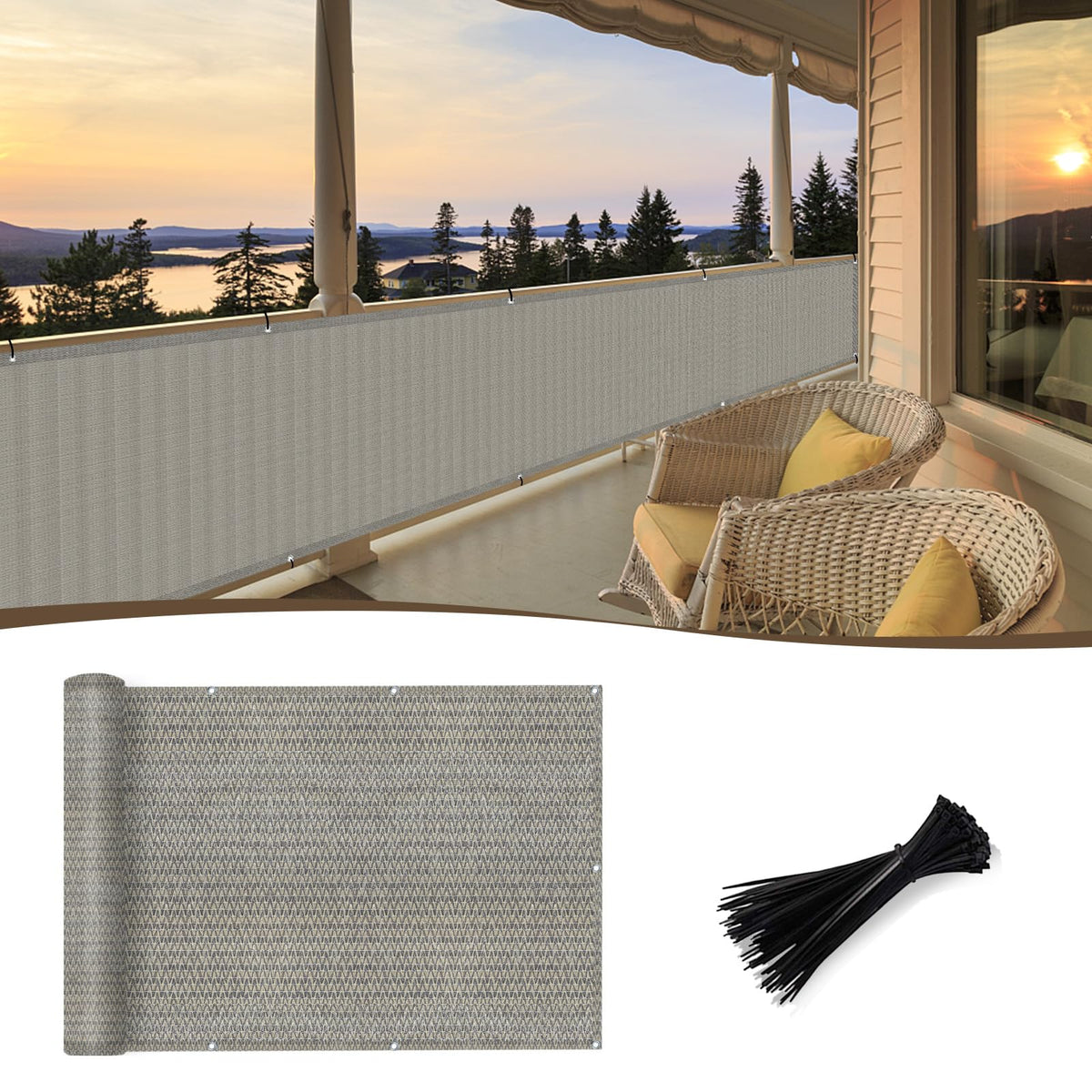 SUNNY GUARD 3' x 10' Balcony Privacy Screen front view