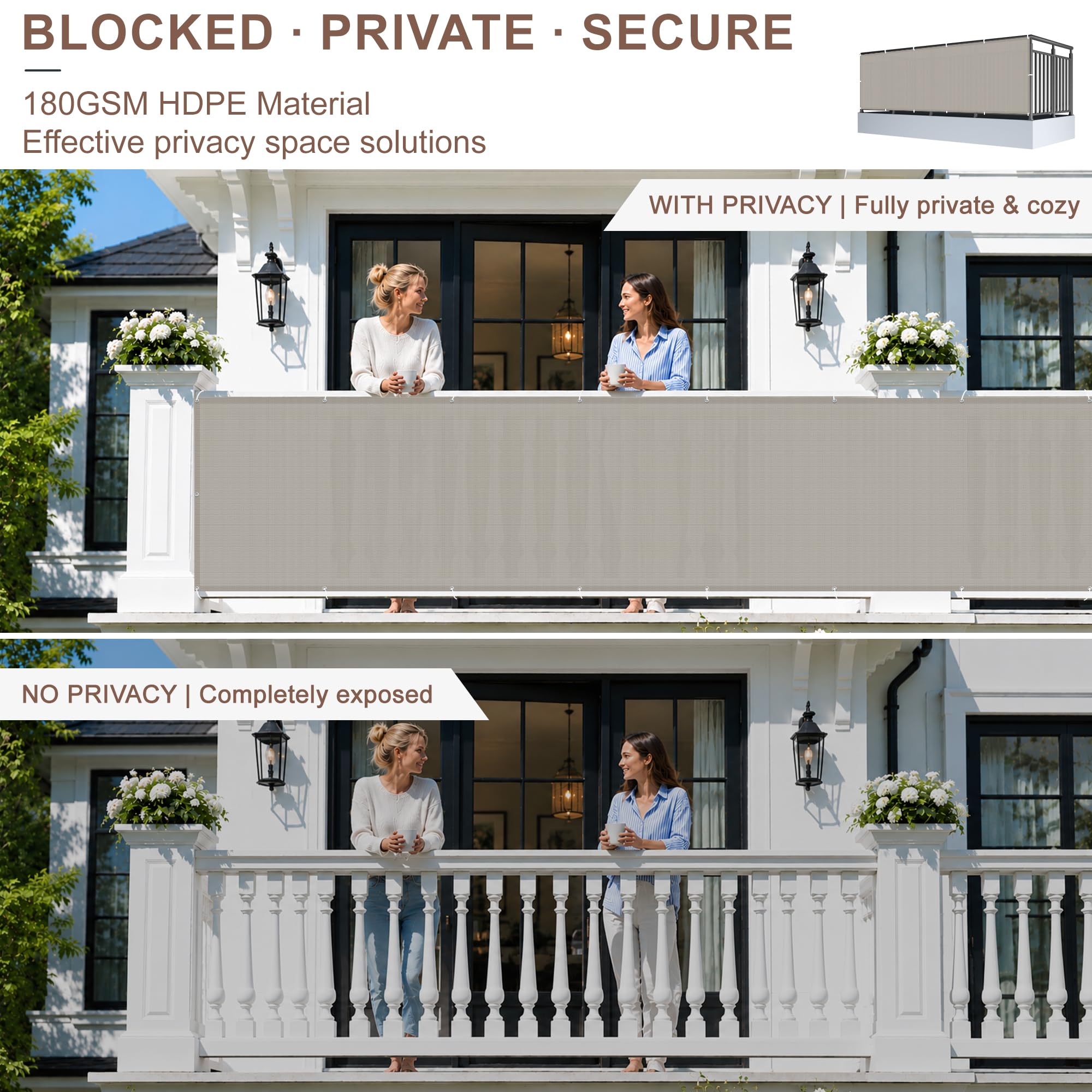 SUNNY GUARD Balcony Privacy Screen installed on a railing