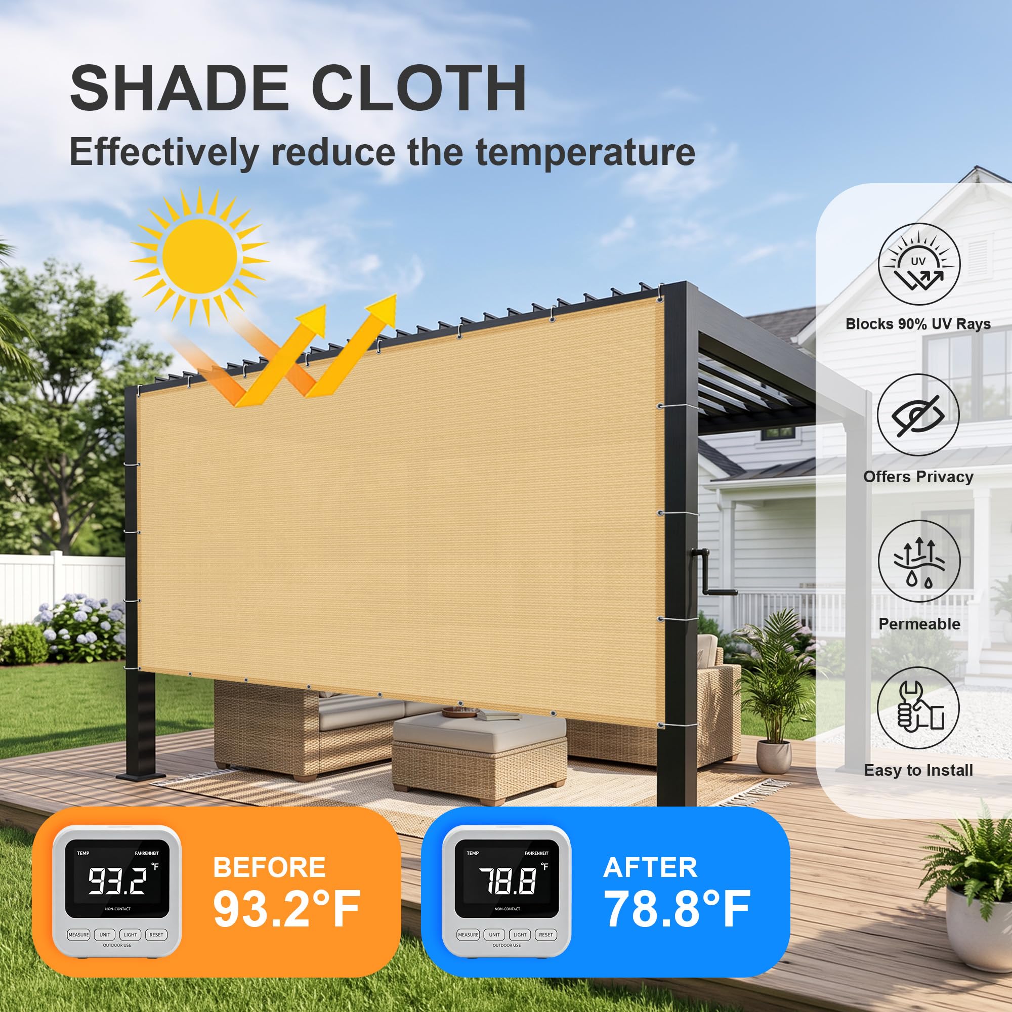 SUNNY GUARD Shade Cloth 6'x10' Sand close-up of grommets