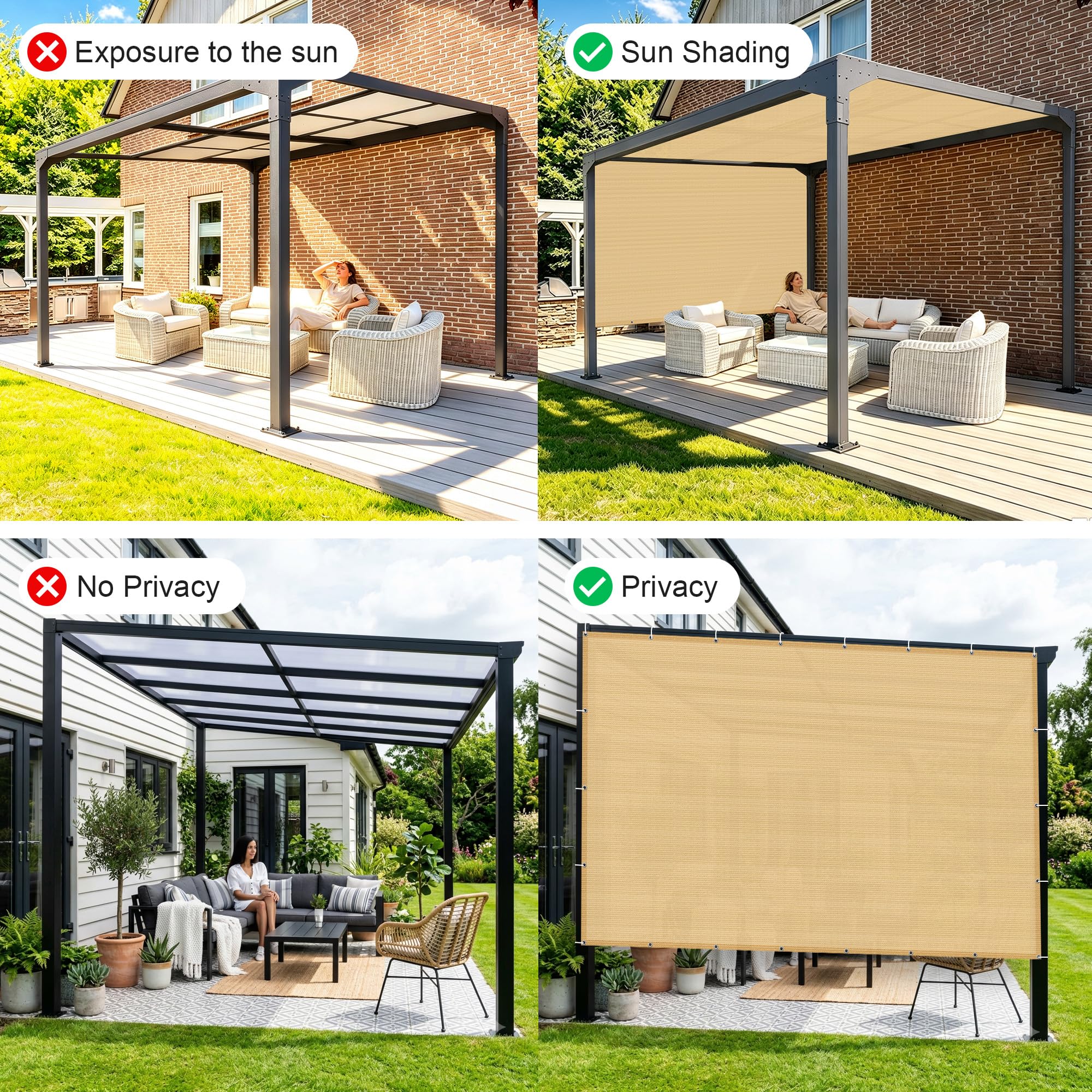 SUNNY GUARD Shade Cloth 6'x10' Sand in garden setting