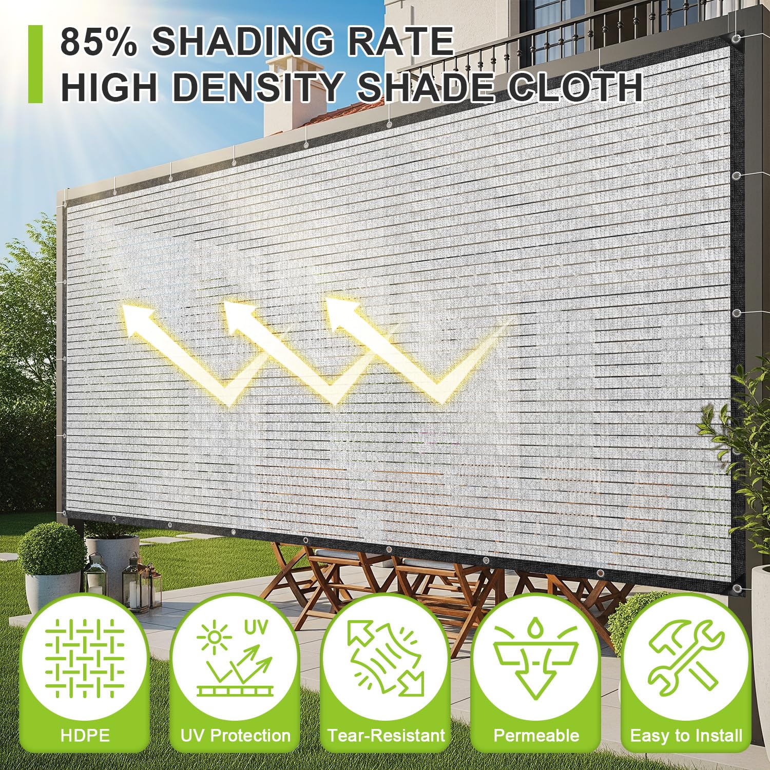 SUNNY GUARD Shade Cloth showing aluminum grommets