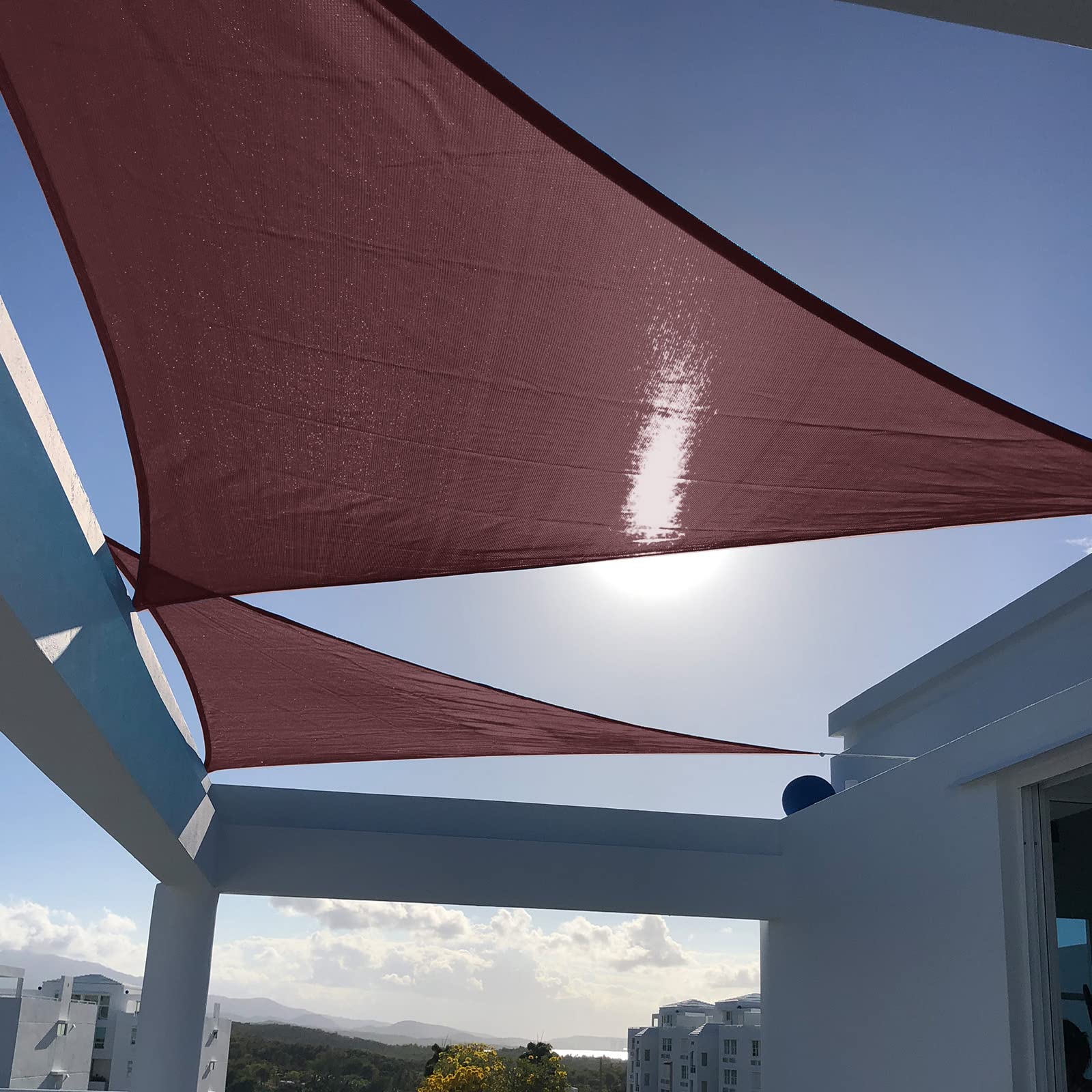 SUNNY GUARD Triangle Shade Sail 12' x 12' x 17' brown front view